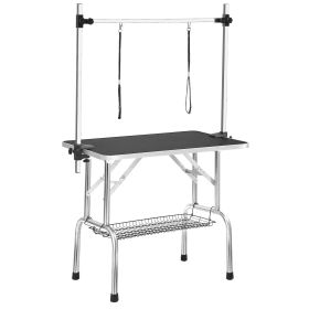 36" Professional Dog Pet Grooming Table Adjustable Heavy Duty Portable w/Arm & Noose & Mesh Tray (Color: Black)